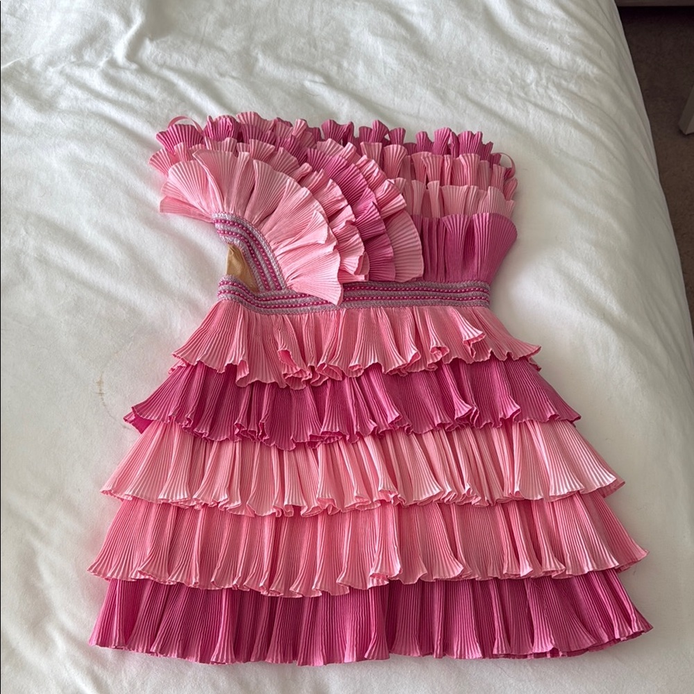 Asymmetrical Pink Ruffle Dress